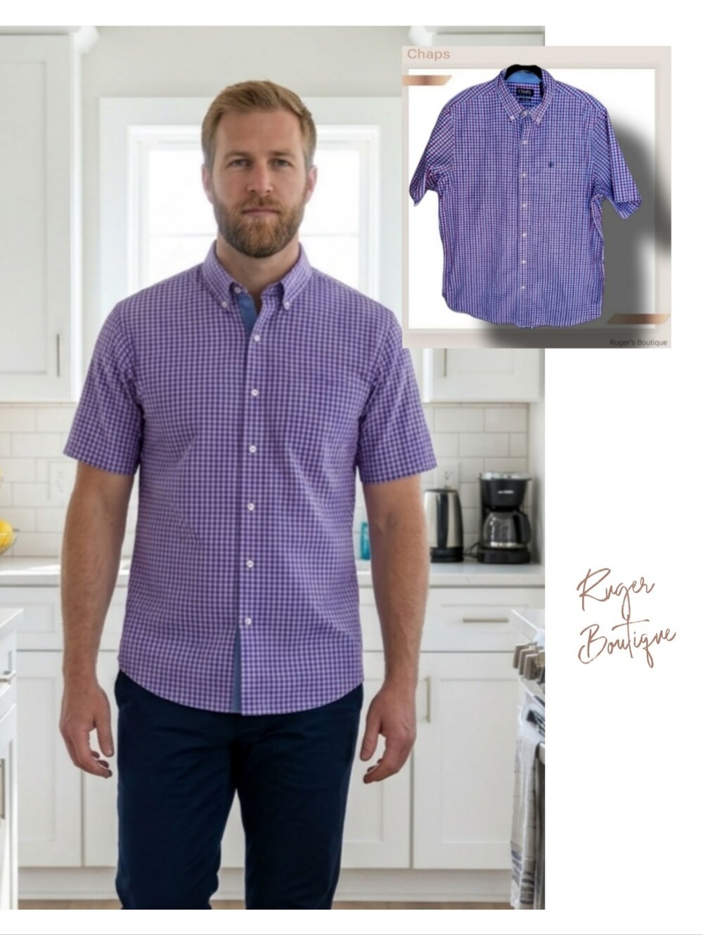 🌿Chaps Men's Blue & Purple Check Button Down Shirt, size XL